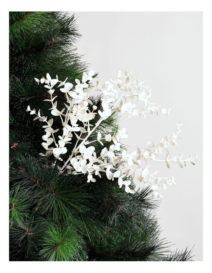 Eucalyptus Christmas Faux Plastic Glittered Eucalyptus Christmas Pick 50cm in White image 1