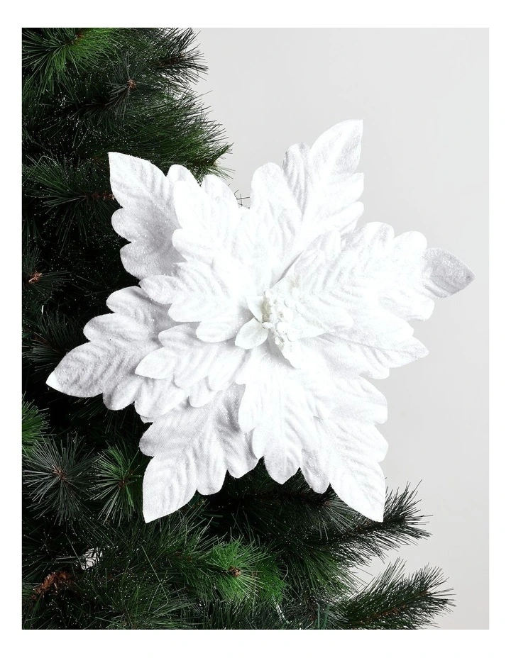 Luxe Christmas Oversized Poinsettia Pick 45cm in White image 1