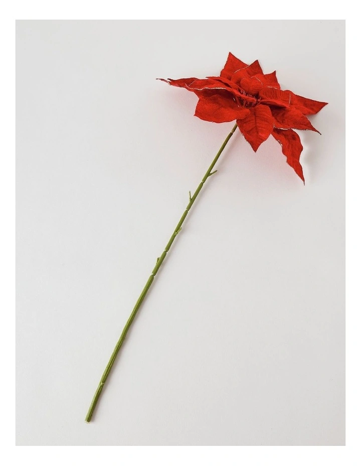 Heirloom Christmas Velvet Poinsettia Pick with Glitter Trim 6cm in Red image 2