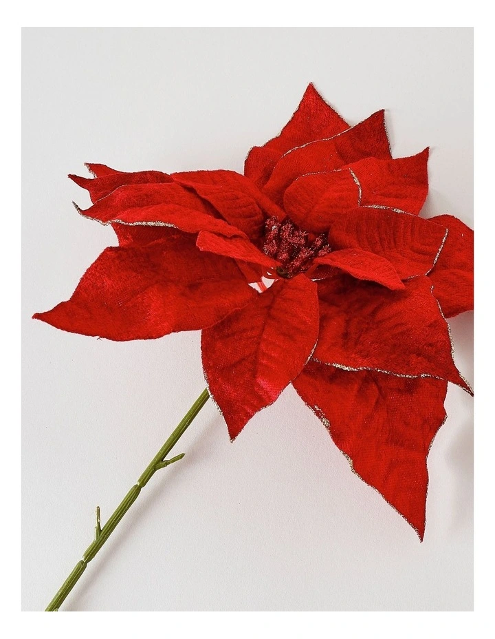 Heirloom Christmas Velvet Poinsettia Pick with Glitter Trim 6cm in Red image 4