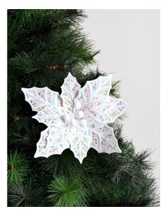 Candyland Christmas Fabric Sprinkle Poinsettia Pick 50cm in White