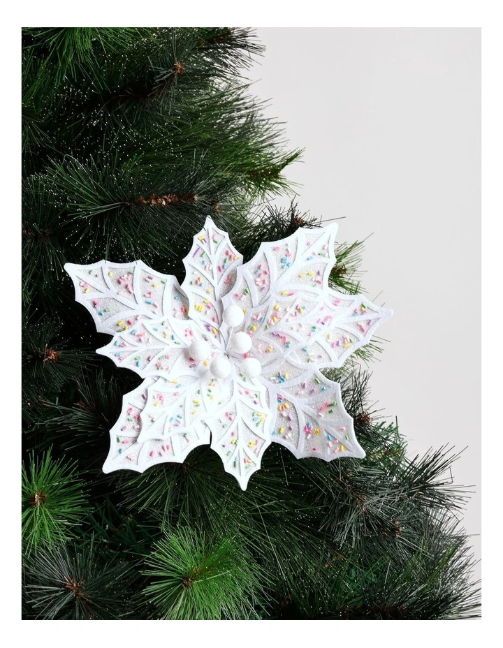 Candyland Christmas Fabric Sprinkle Poinsettia Pick 50cm in White image 1