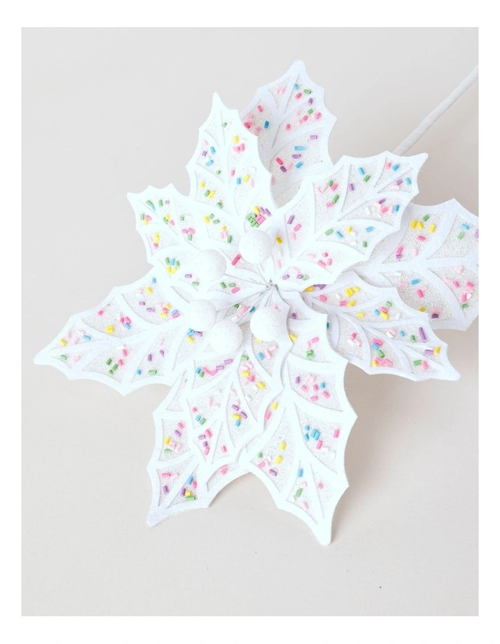 Candyland Christmas Fabric Sprinkle Poinsettia Pick 50cm in White image 4