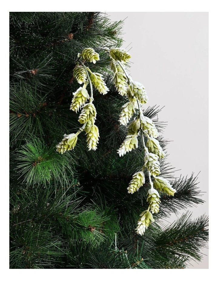 Harvest Christmas Flocked Pinecone Pick 90cm in Green image 1