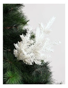 Luxe Christmas Glitter Faux Fir Needle Spray Pick 50cm in White