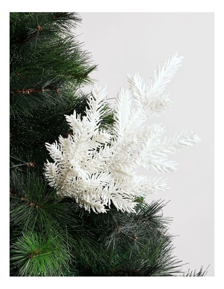 Luxe Christmas Glitter Faux Fir Needle Spray Pick 50cm in White image 1