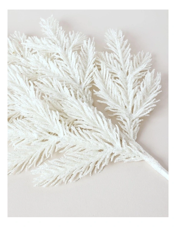 Luxe Christmas Glitter Faux Fir Needle Spray Pick 50cm in White image 3