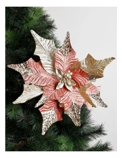 Luxe Christmas Fabric Flower Oversized Poinsettia Pick 58cm in Pink