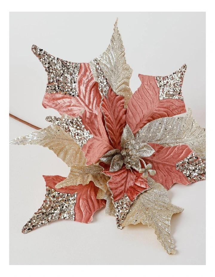 Luxe Christmas Fabric Flower Oversized Poinsettia Pick 58cm in Pink image 4