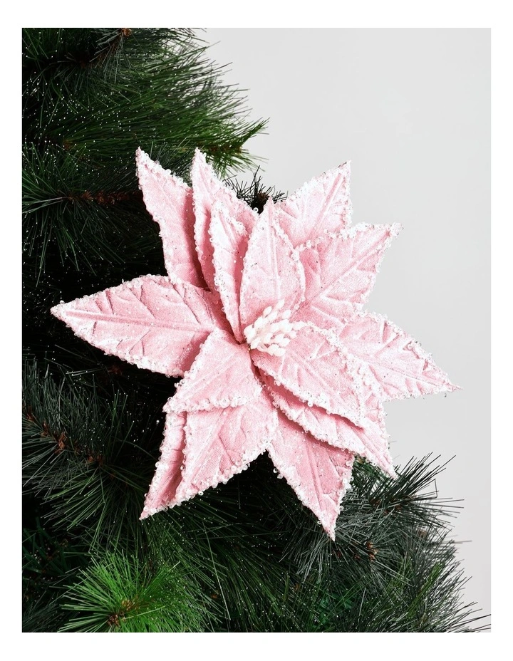 Luxe Christmas Fabric Poinsettia Pick 50cm in Pink image 1