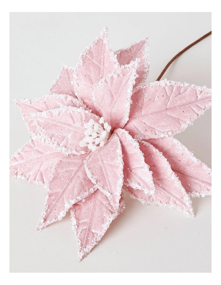 Luxe Christmas Fabric Poinsettia Pick 50cm in Pink image 3