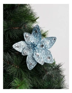 Luxe Christmas Embellished Poinsettia Pick 54cm in Blue