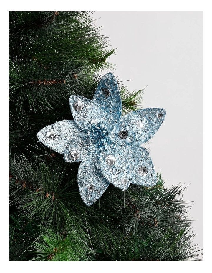 Luxe Christmas Embellished Poinsettia Pick 54cm in Blue image 1
