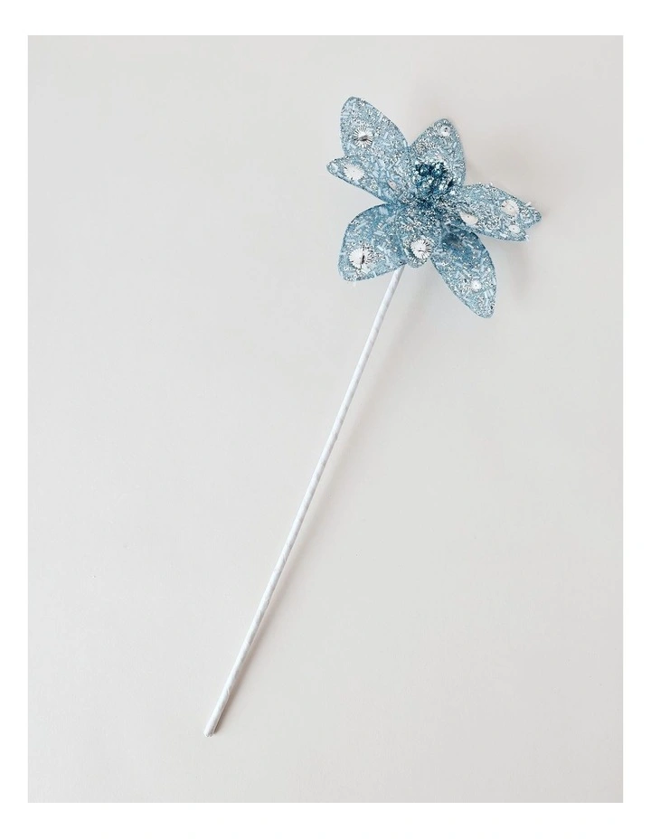 Luxe Christmas Embellished Poinsettia Pick 54cm in Blue image 2