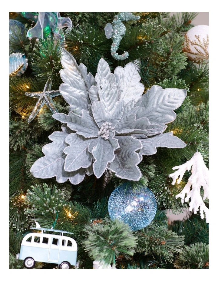 Eucalyptus Christmas Oversized Poinsettia Pick 45cm in Blue image 3