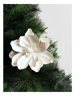 Luxe Christmas Fabric Magnolia Pick 50cm in White