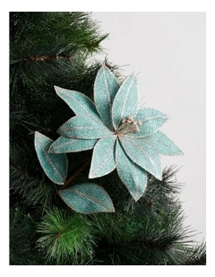 Eucalyptus Christmas Textured Fabric Poinsettia Pick 50cm in Blue