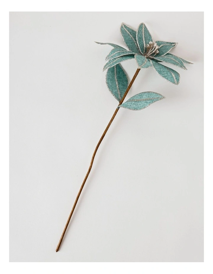 Eucalyptus Christmas Textured Fabric Poinsettia Pick 50cm in Blue image 2
