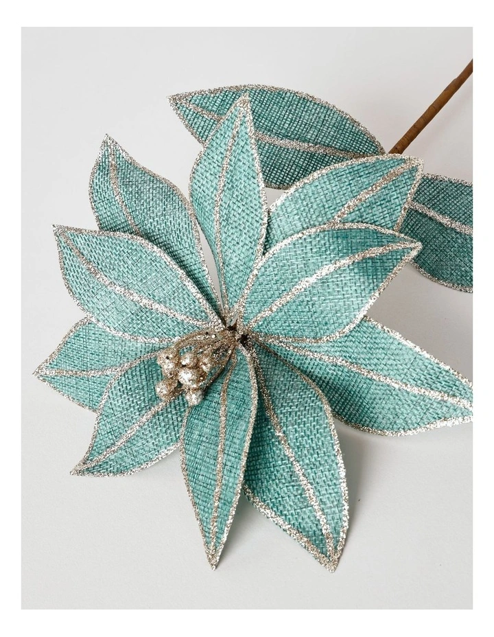 Eucalyptus Christmas Textured Fabric Poinsettia Pick 50cm in Blue image 3