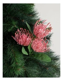 Eucalyptus Christmas Pincushion Spray Pick 68cm in Green/Orange