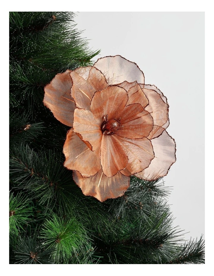 Harvest Christmas Camellia Organza Pick 50cm in Brown image 1