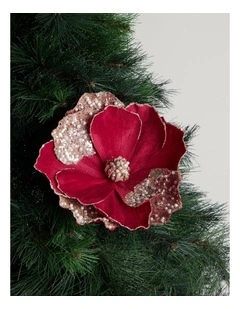 Heirloom Christmas Magnolia Pick in Red: 66cm