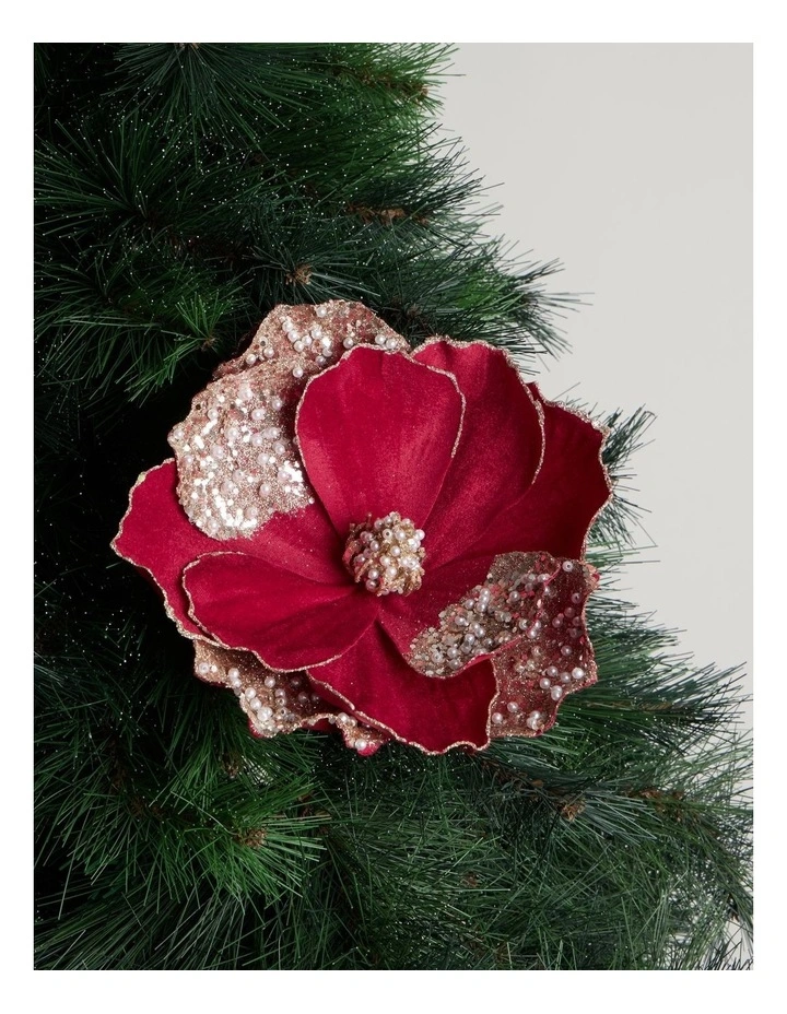 Heirloom Christmas Magnolia Pick in Red: 66cm image 1
