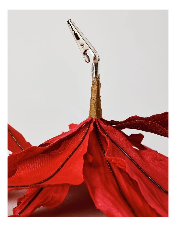 Heirloom Christmas Red Velvet & Glittered Poinsettia Pick image 4