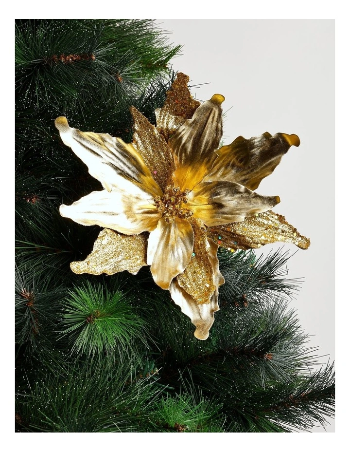 Heirloom Gold Velvet & Glittered Poinsettia Pick image 1