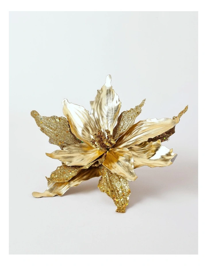 Heirloom Gold Velvet & Glittered Poinsettia Pick image 2