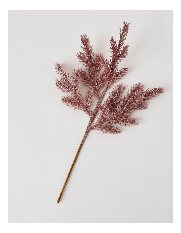 Luxe Christmas Pink Glittered Faux Fir Needle Spray Pick image 2