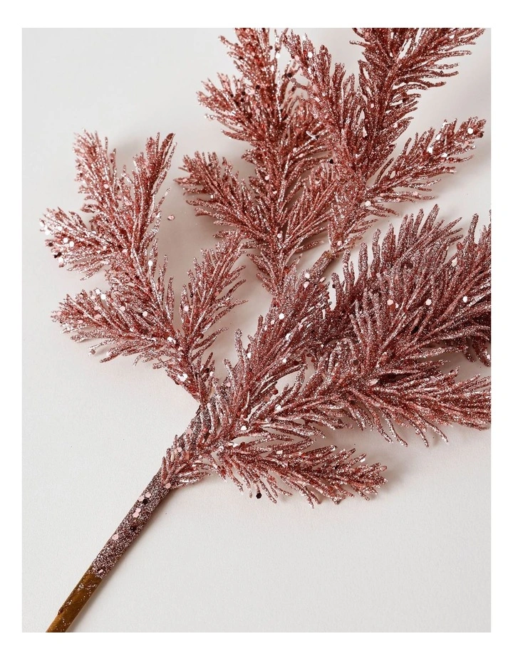 Luxe Christmas Pink Glittered Faux Fir Needle Spray Pick image 3