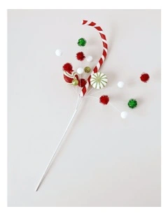 Candyland Christmas Candy Cane & Pompom Spray Pick 50cm in Multi