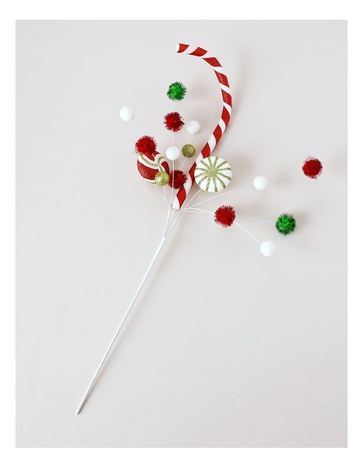 Candyland Christmas Candy Cane & Pompom Spray Pick 50cm in Multi image 1