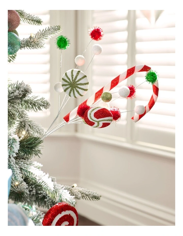 Candyland Christmas Candy Cane & Pompom Spray Pick 50cm in Multi image 3