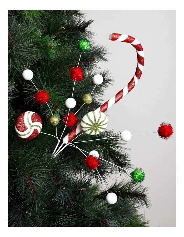 Candyland Christmas Candy Cane & Pompom Spray Pick 50cm in Multi image 4