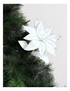 Eucalyptus Christmas Textured Fabric Poinsettia Pick in White