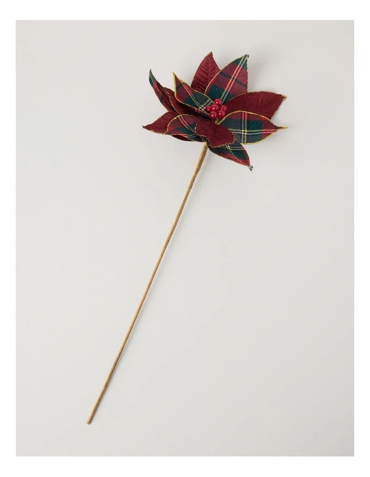 Heirloom Christmas Fabric Tartan Poinsietta Pick 50 cm in Red image 2