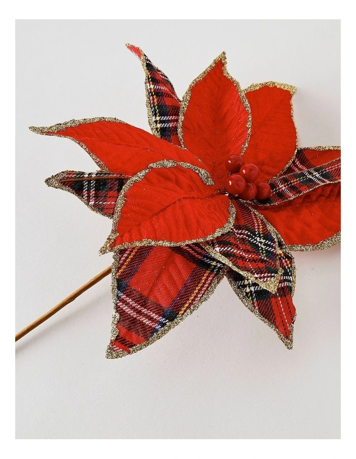 Heirloom Christmas Fabric Tartan Poinsietta Pick 50 cm in Red image 3
