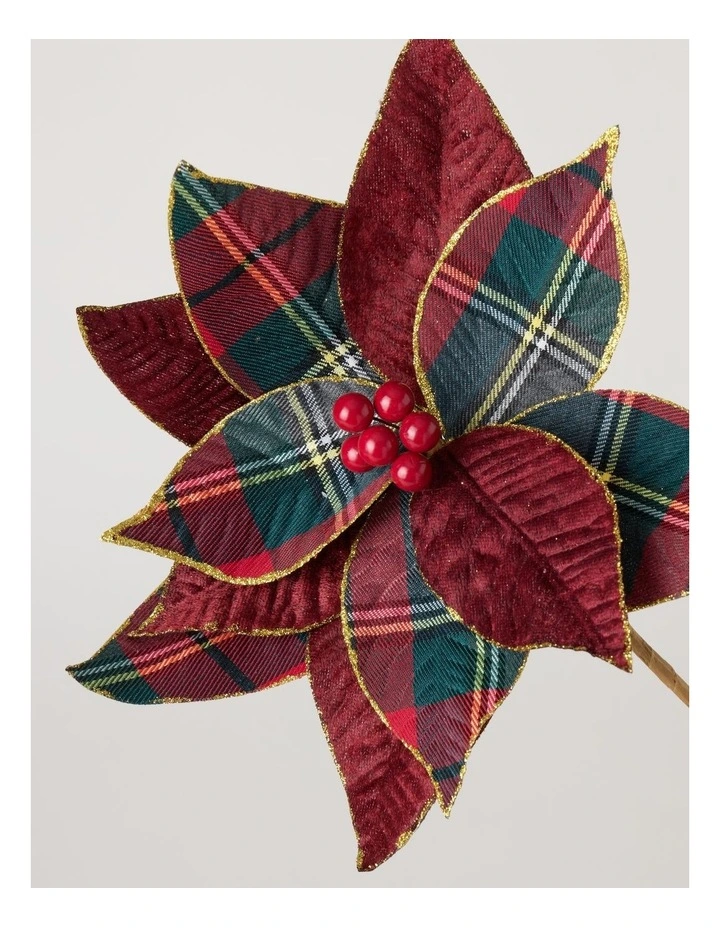 Heirloom Christmas Fabric Tartan Poinsietta Pick 50 cm in Red image 3