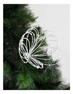 Luxe Christmas Wire Beaded Flower Pick 50cm in White