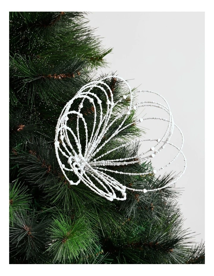 Luxe Christmas Wire Beaded Flower Pick 50cm in White image 1