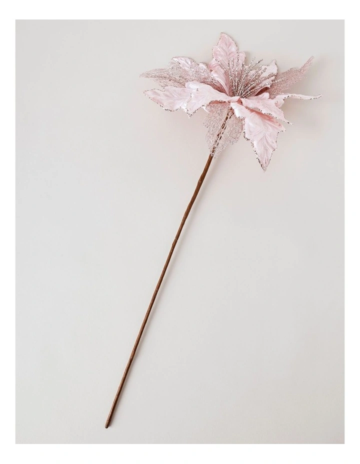 Luxe Christmas Velvet Poinsettia Pick with Glitter & Mesh Petals 50cm in Pink image 2