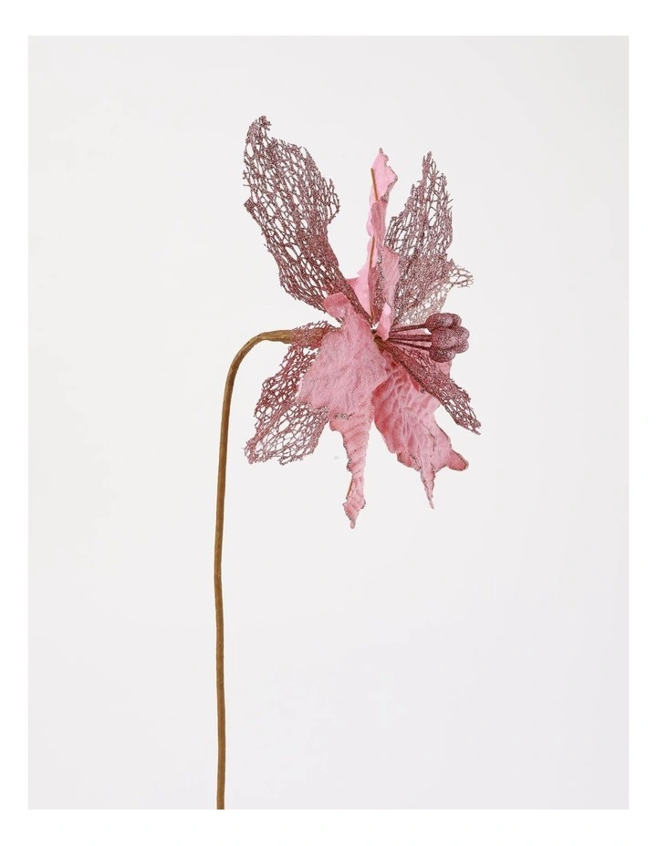 Luxe Christmas Velvet Poinsettia Pick with Glitter & Mesh Petals 50cm in Pink image 4