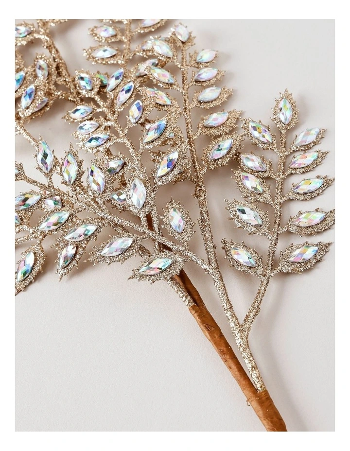 Luxe Christmas Glitter & Faux Gems Spray Pick 50cm in Champagne image 4