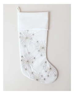 Luxe Christmas Oversized Velvet Starry Stocking 53cm in White