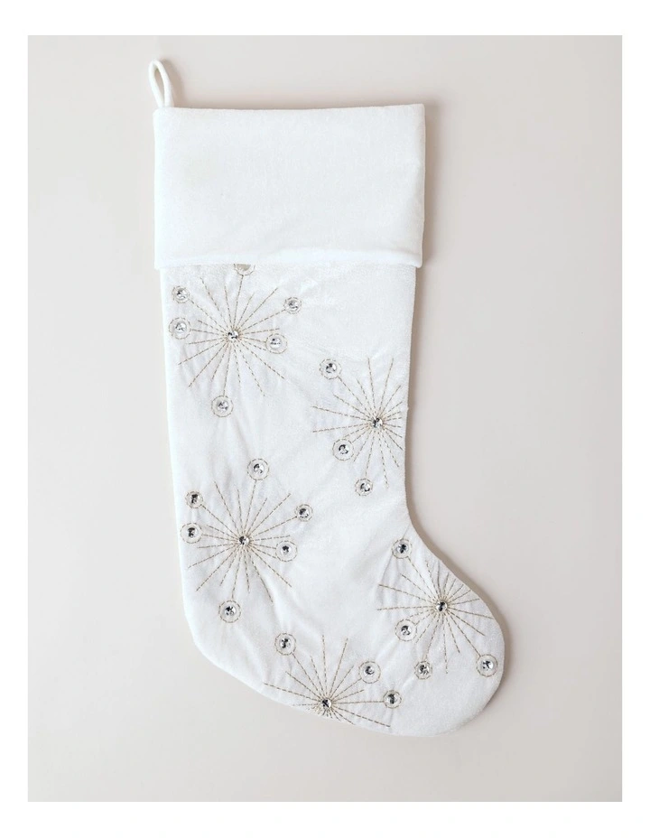 Luxe Christmas Oversized Velvet Starry Stocking 53cm in White image 1