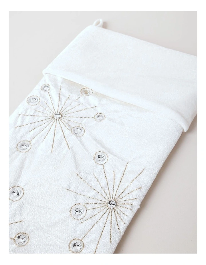 Luxe Christmas Oversized Velvet Starry Stocking 53cm in White image 2