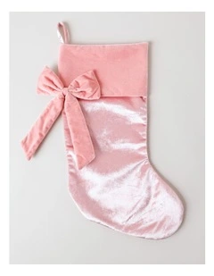 Luxe Christmas Oversized Velvet Stocking with Bow 53cm in Pink