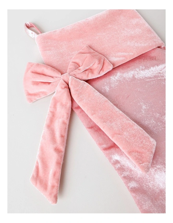 Luxe Christmas Oversized Velvet Stocking with Bow 53cm in Pink image 2